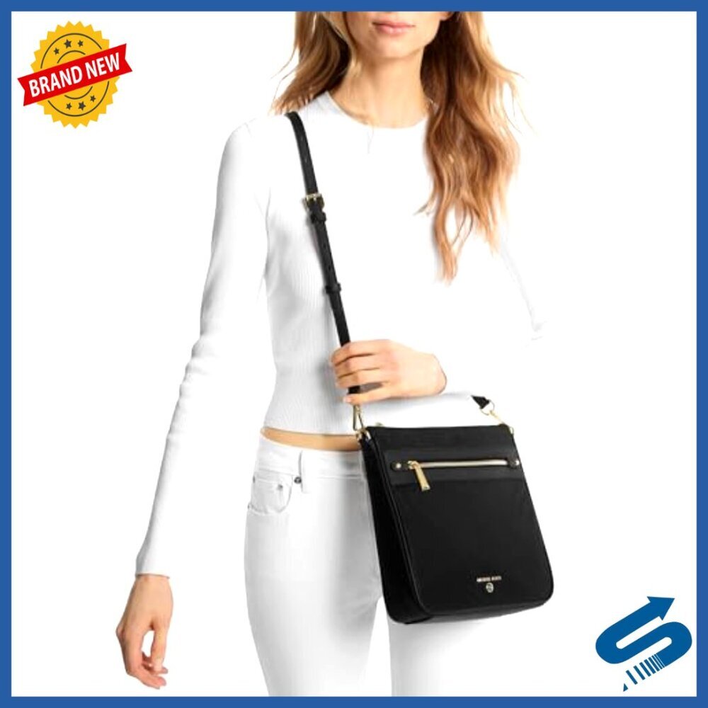 Large Crossbody Bag Nylon Leather Trim Adjustable Strap Classic Chic Minimal - Picture 2 of 7